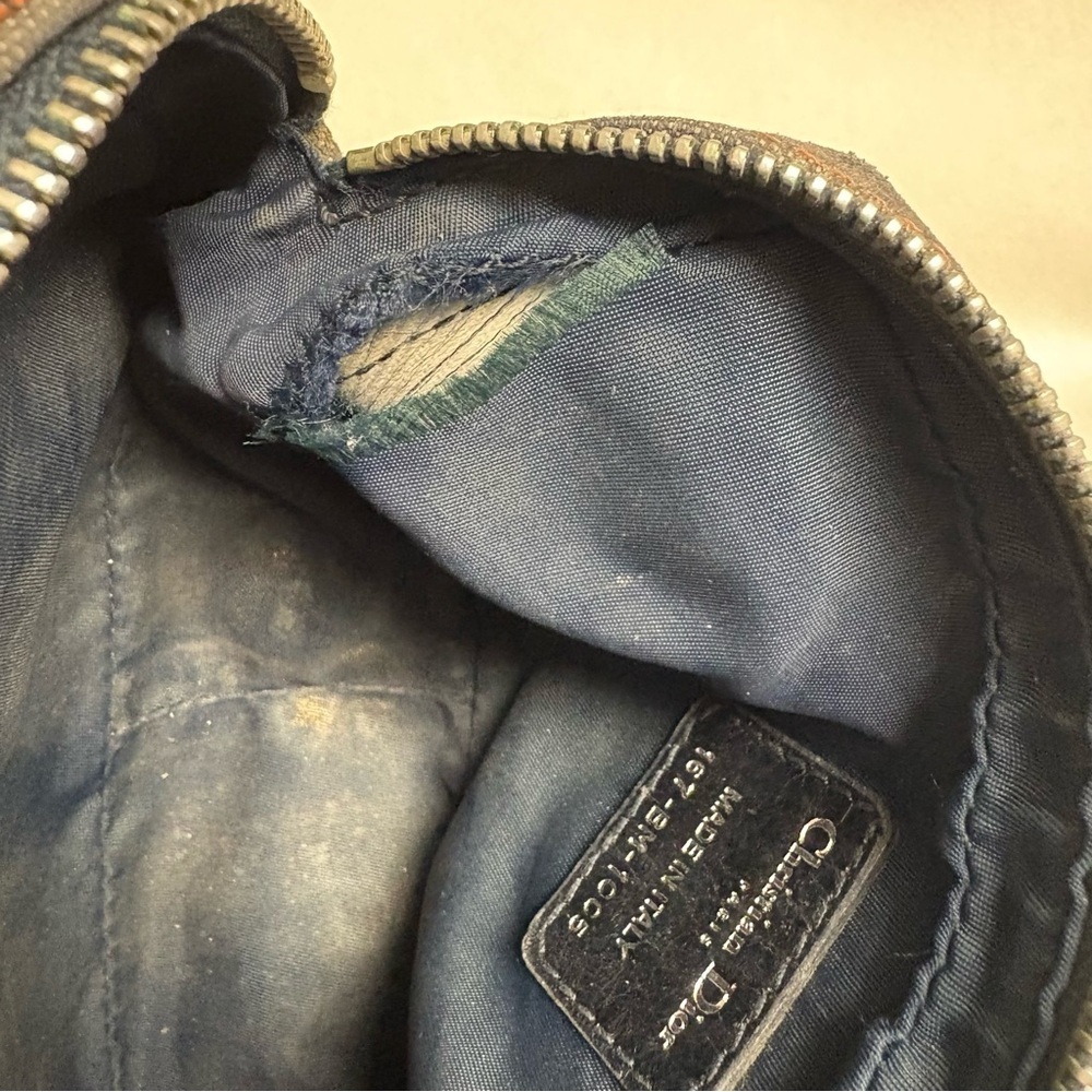 VTG CHRISTIAN DIOR Flight Zipper Small Denim Pouch Snap Pocket Blue Orange - Picture 11 of 16